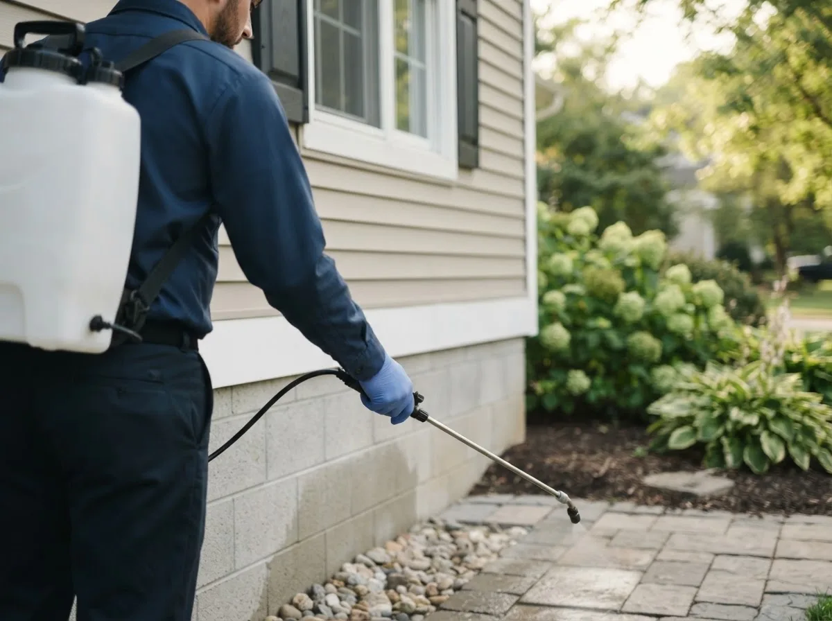 Pest control technician inspecting a home in Liberty, KS